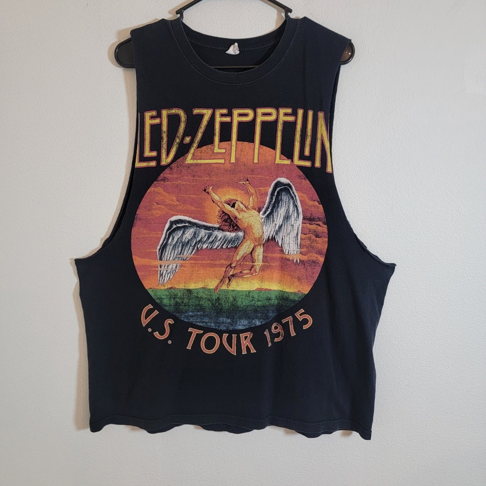 Led Zeppelin Cut-Off Shirt Black US Tour 1975 Anvil XL 100% Cotton Band Y2K